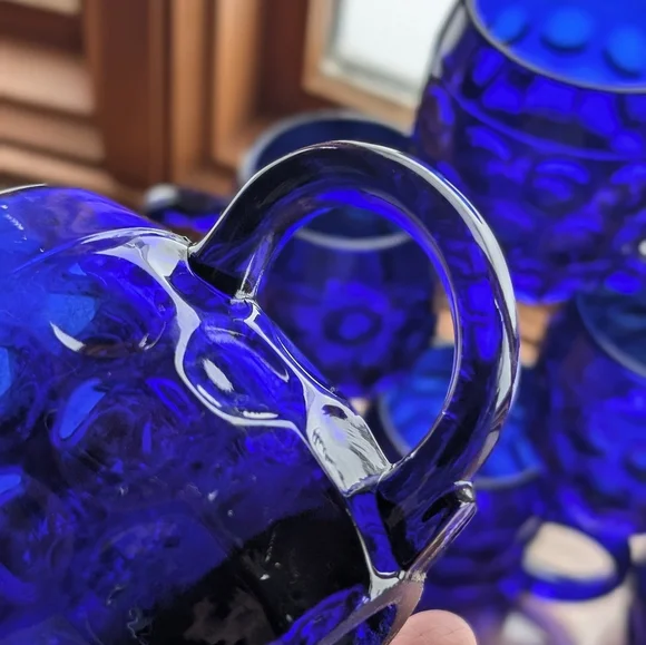 RARE Set of 8 Vintage Cobalt Blue Beer Mugs - 1930s New Martinsville Steins Gift - Picture 17 of 17